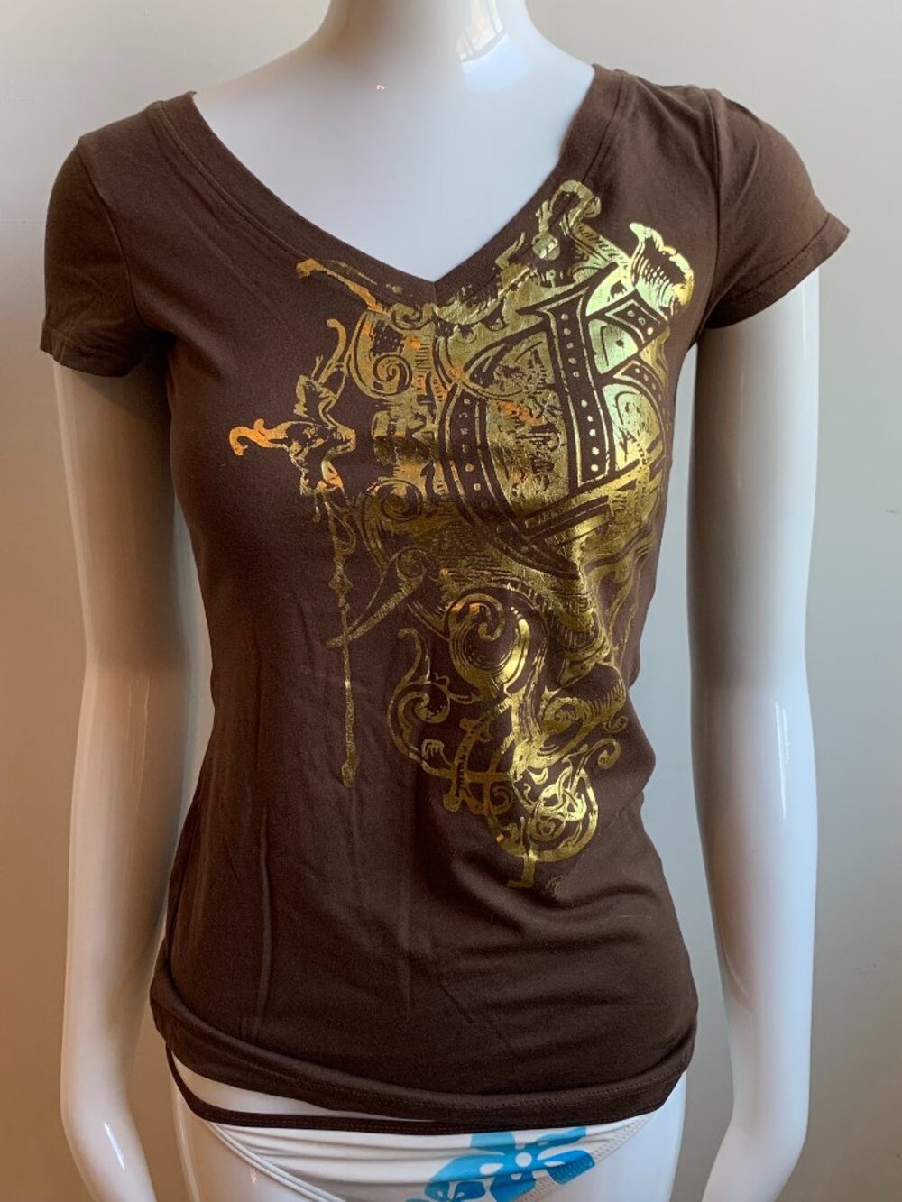Billabong Vintage Y2K RARE brown & gold logo fitted t-shirt tshirt